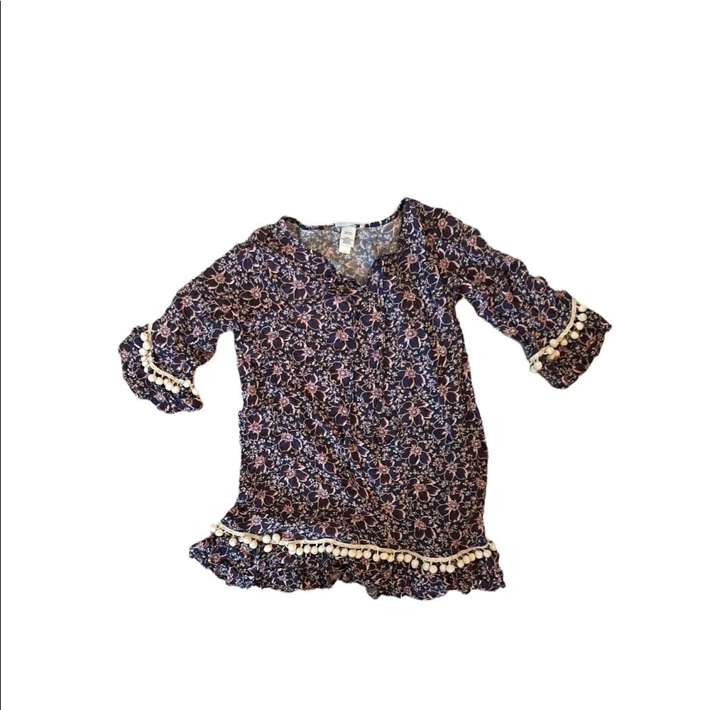 Eberjey Navy Floral Pom Pom Cover Up Size 8